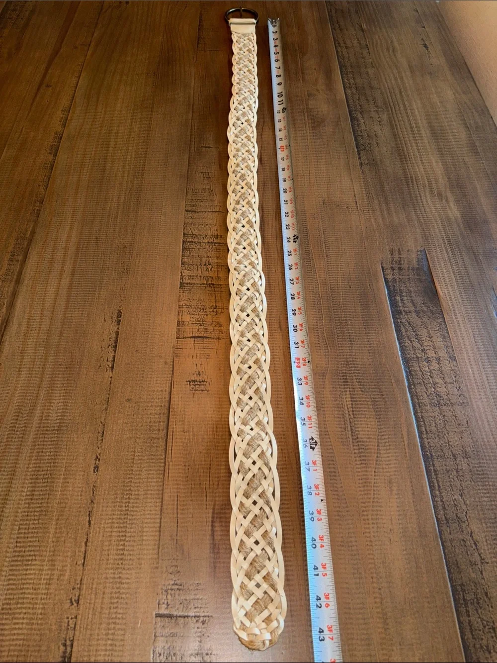 J. Crew leather & jute woven wide belt medium EUC!